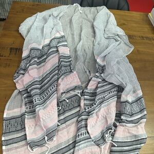 American Eagle Outfitters Pink and Gray Striped Kimono